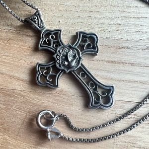 Vintage Carol Felley 925 Sterling silver cross dove and olive branch necklace